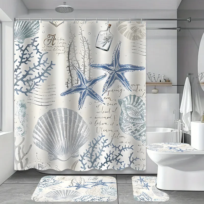 

Набор занавесок для душа из 4 предметов, коврик для ванной, чехол на сиденье унитаза, нескользящий ковер для ванной комнаты, моющаяся занавеска из полиэфирной ткани