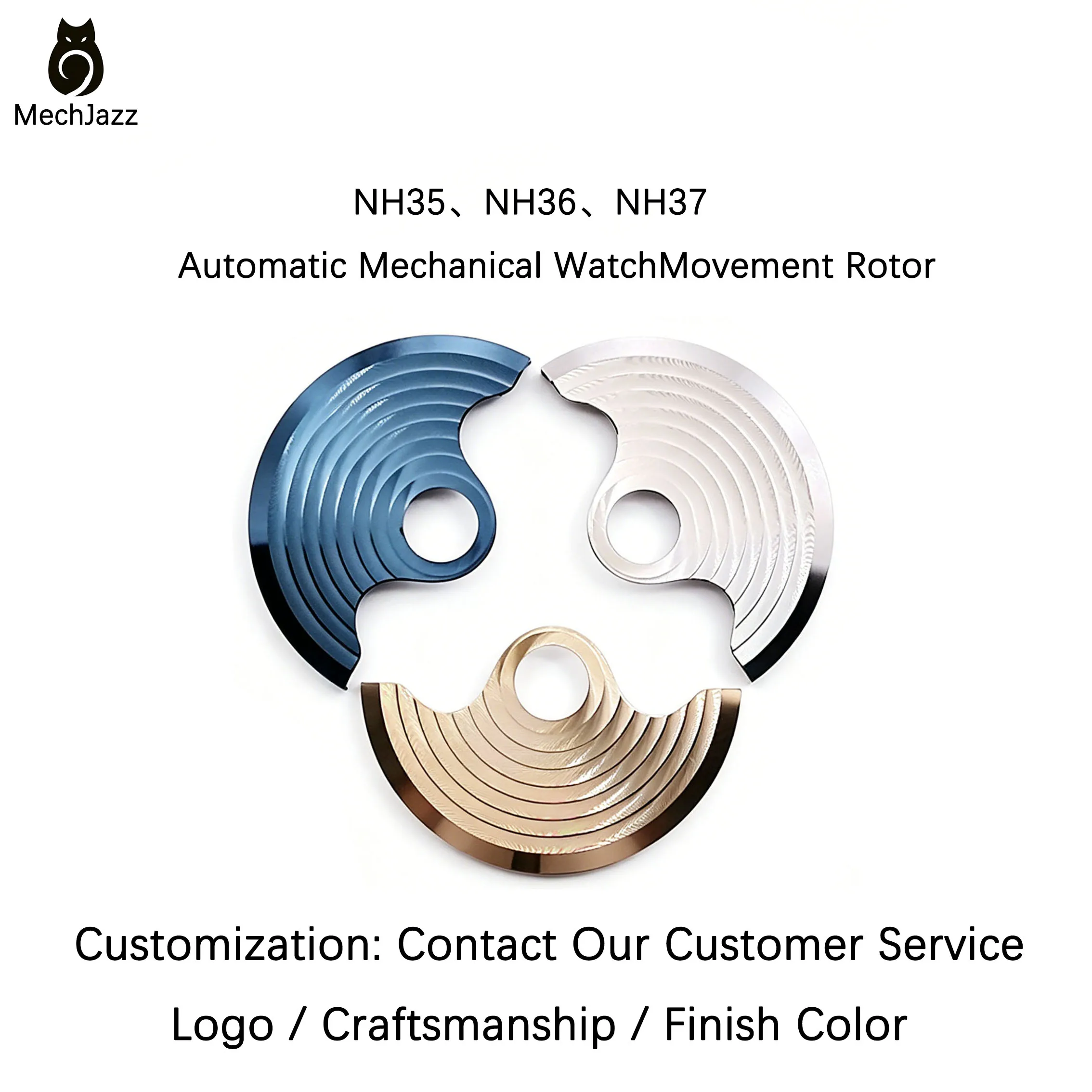 Mod NH34/35/36/37/38 movement rotor with round pattern fit with 4R35, 4R36, 6R35, and 6R36