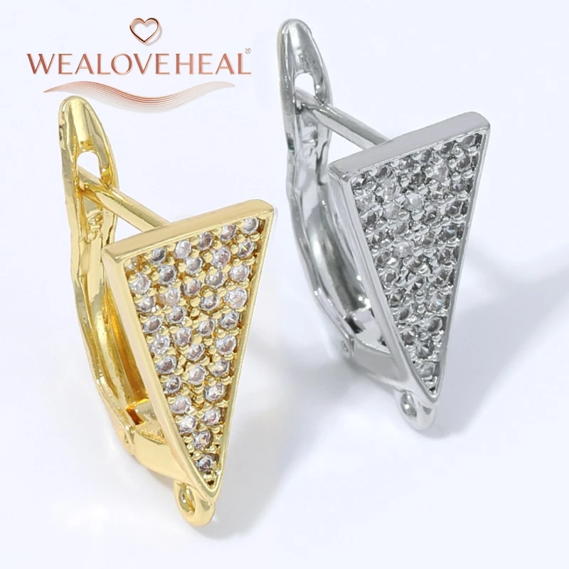 schmuckherstellung zubehör, 18K vergoldete Messing-Ohrringhaken mit umgekehrtem Dreieck, Micro-Pavé-Zirkonia-Ohrhaken mit Öse für DIY-Hängeschmuckherstellung – Detail 16