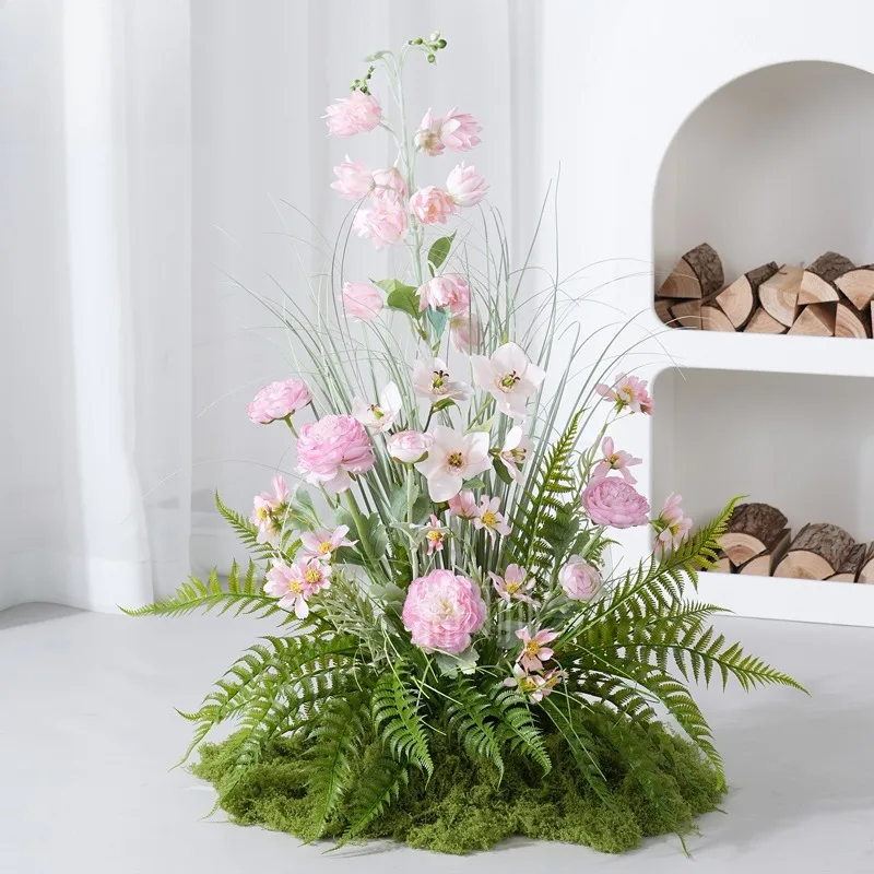 Simulation  art landscaping fake decoration indoor floor row flower arrangement reed corner window flower bush wedd