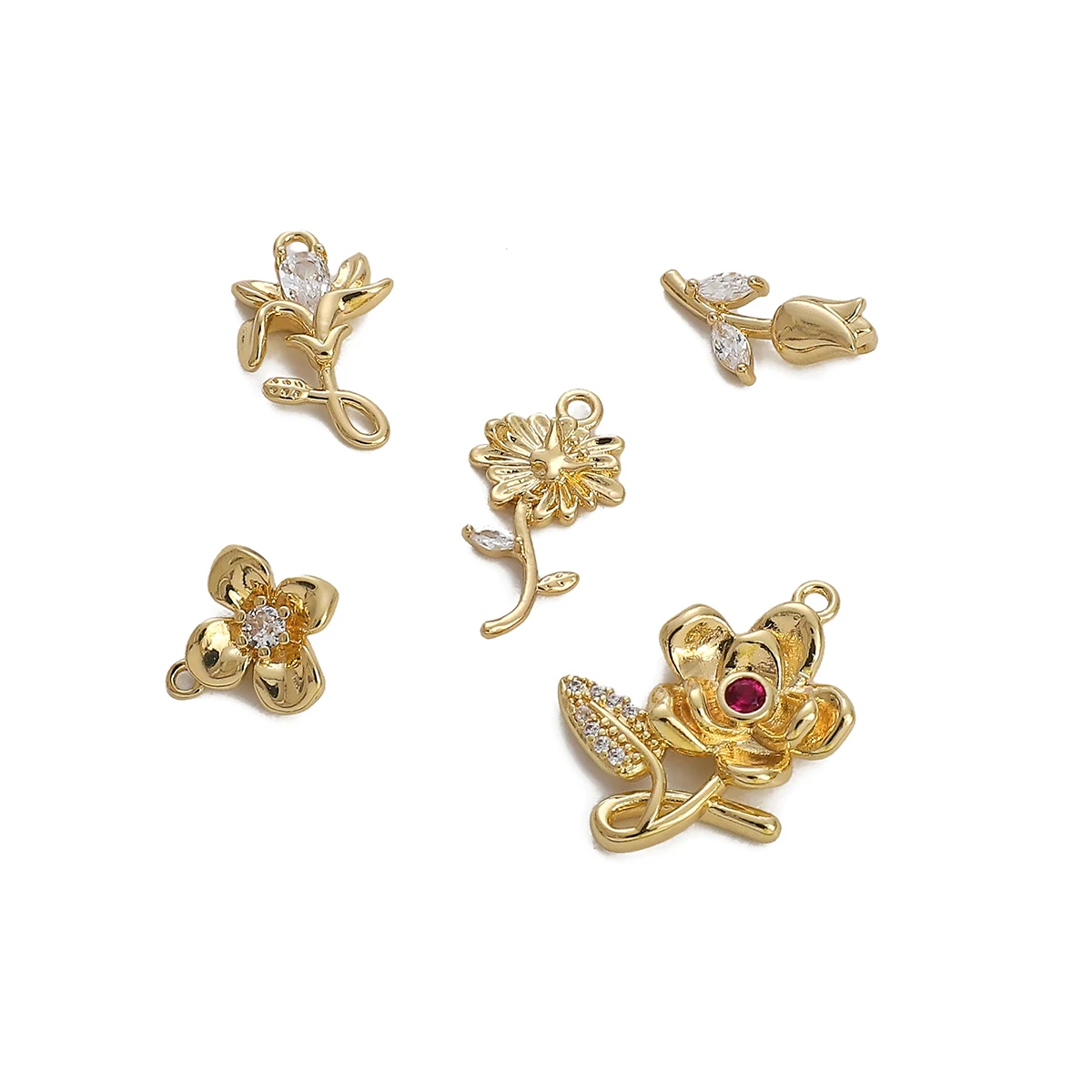 1 pz 14K placcato oro rame crisantemo rosa giglio tulipano fiori fascino zircone ciondolo per fai da te orecchino collana creazione di gioielli