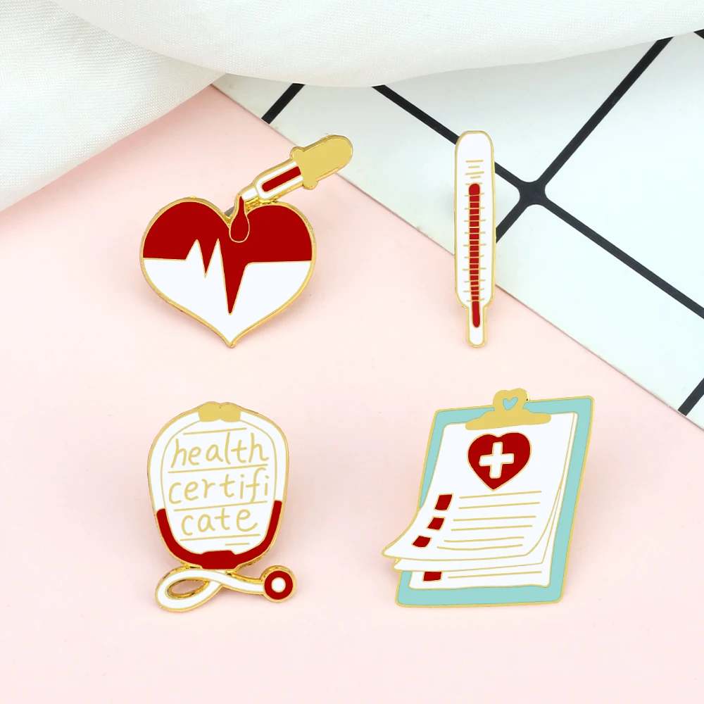 Medical Stethoscope Syringe Brooch for Nurse Doctor Thermometer Case Book Heart Enamel Pin Cartoon Gown Lapel Badge Jewelry Gift