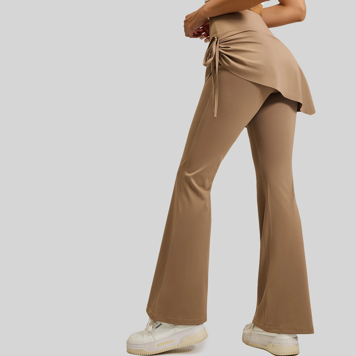 High Waist Yoga Pants Women's Fitness Pilates Tight Leggings Anti-Light Bell Bottoms Skirt Design Workout Sporty Long Trousers