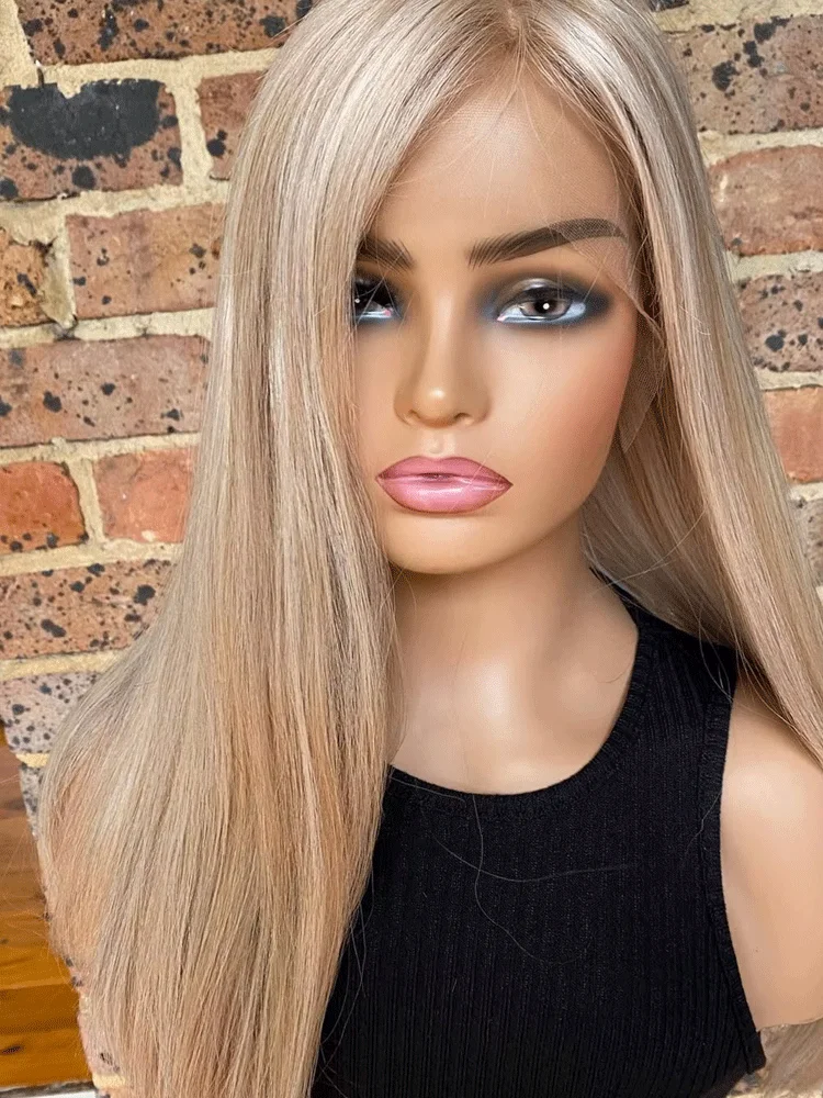 Natural 13x4 HD Synthetic Wig lace front wig Straight Highlights Hight Density Blonde Hair Cosplay For Women Daily Use