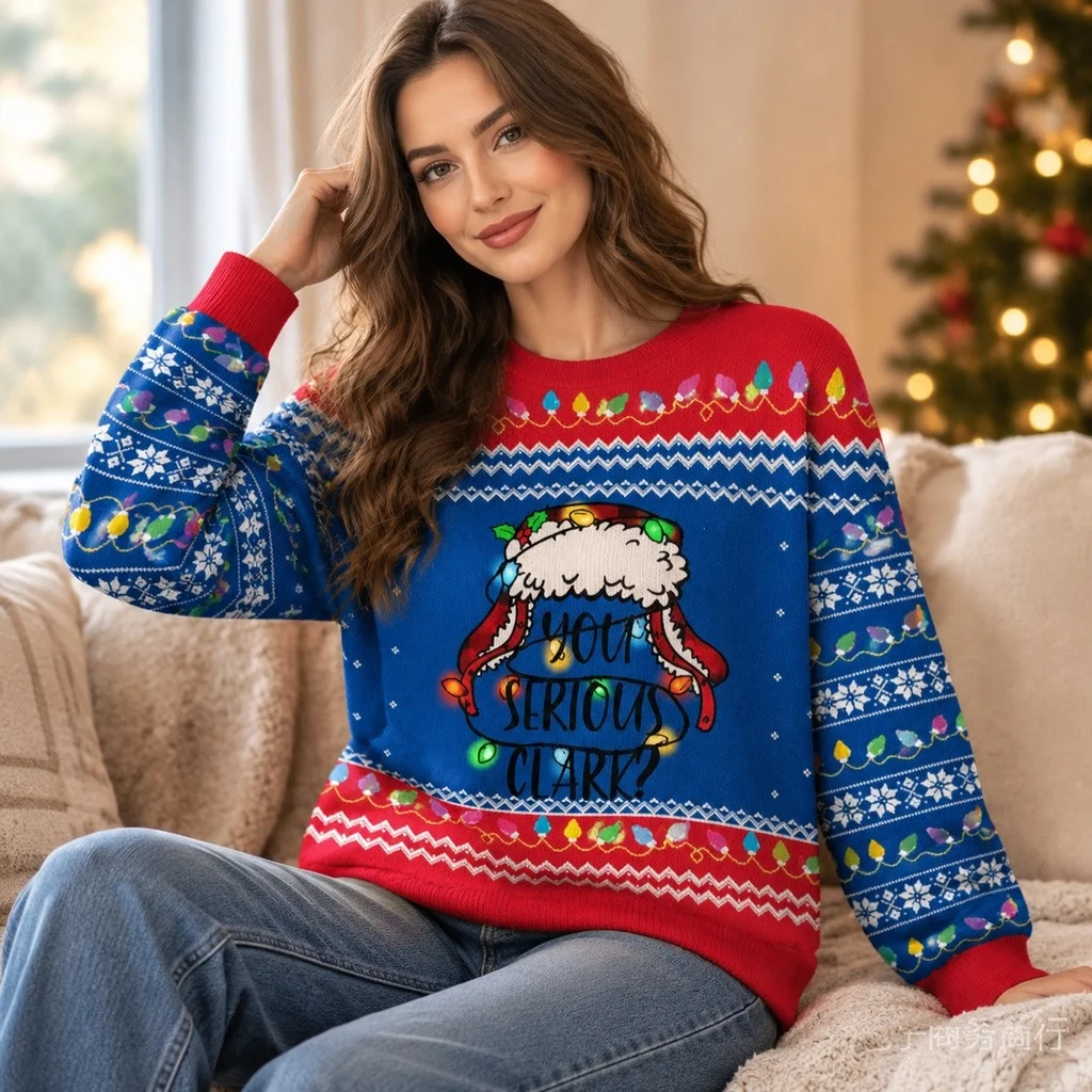 Printed Casual Set Loose with Long Sleeve Shirts T Shirts 3D Christmas Anime Print Collarless Crew Neck Autumn Winter for Women