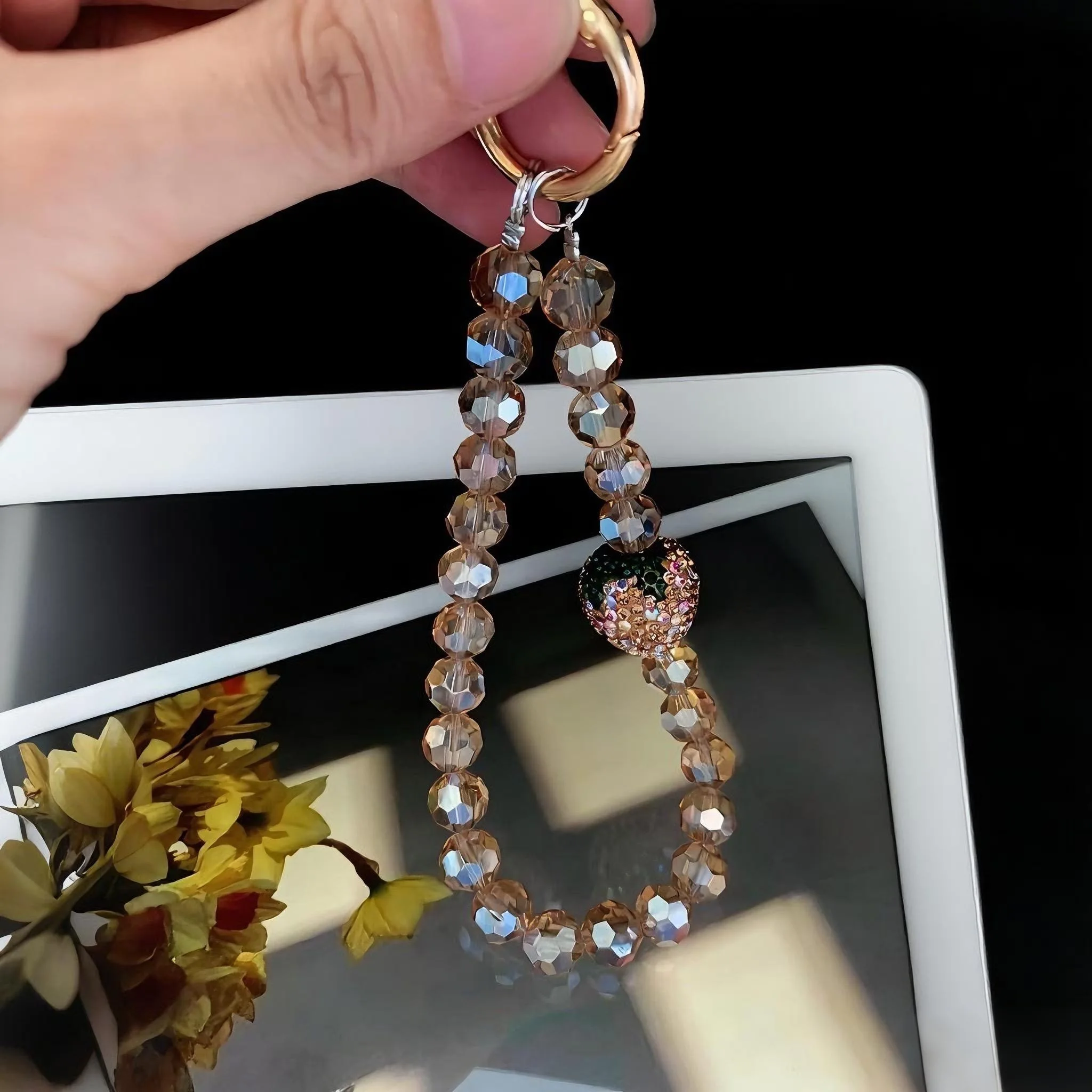 Quadruple Color Strawberry Handcrafted Beaded Bracelet Phone Charm for Outdoor Photography &Travel with Keychain and Bag Pendant