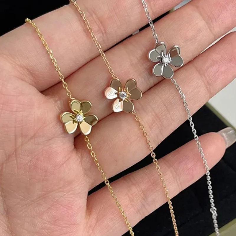

925 Sterling Silver Mini Flower Bracelet Luxury Brand Exquisite Jewelry