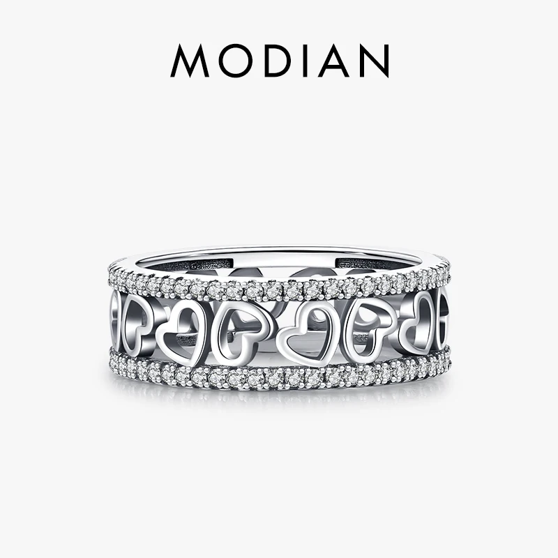 Modian 925 Sterling Silver Irregular Hearts Pave Setting CZ Finger Rings Stackable Vintage Ring For Women Party Fine Jewelry