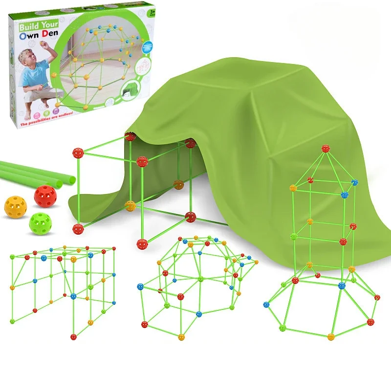 Children's Diy Insert Bead Tent Fort Building Kit Toy Tent Building Blocks Puzzle Tent Toys Play House For Children