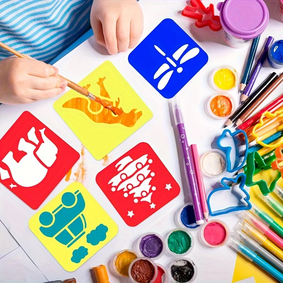 6pcs Plastic Drawing Template Graffiti Assistance Tool DIY Drawing Toys Animal Fruit Pattern Birthday Gift Painting Series JXB