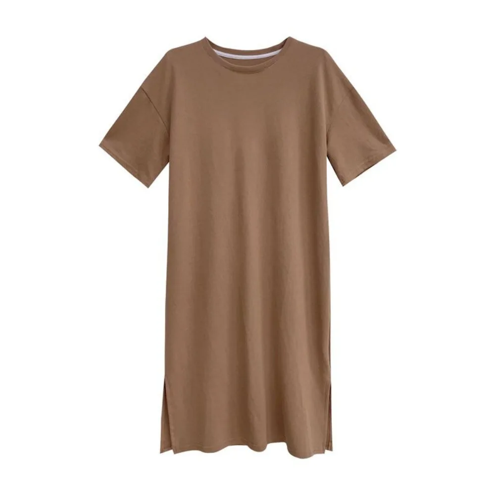 Abito estivo in tinta unita allentato casual a maniche corte 2025, gonna t-shirt divisa di media lunghezza sopra il ginocchio