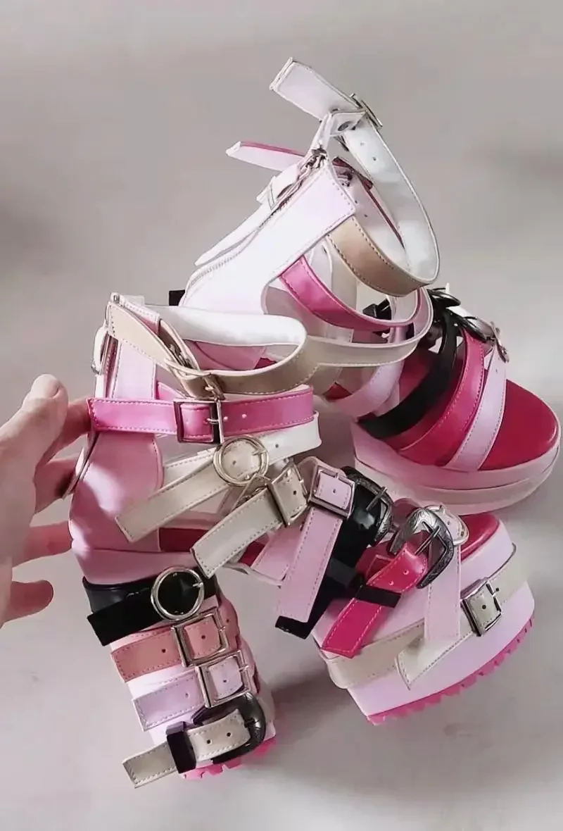 

Сексуальный стиль, круглый носок, пряжка ремня, специальный дизайн, женские летние сандалии, туфли большого размера на массивном высоком каблуке с пряжкой и ремешком