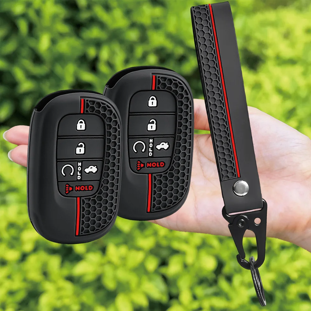 For Honda Accord Civic HR-V CR-V Pilot Protective Silicone Key Cover With Long Wrist Strap And Swivel Clip