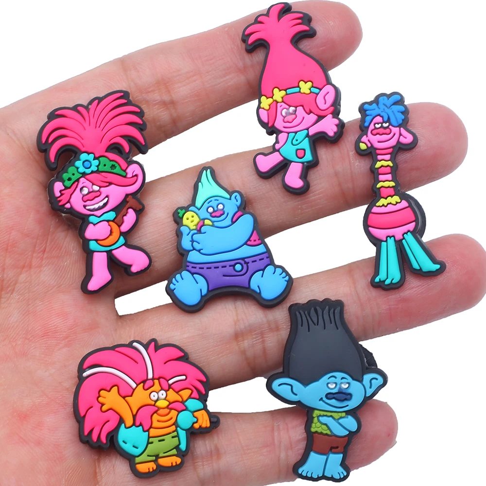 Single sale 1pcs Trolls Cartoon Series PVC Shoe Charms Accessories Shoe Decorations for Unisex Party Gifts