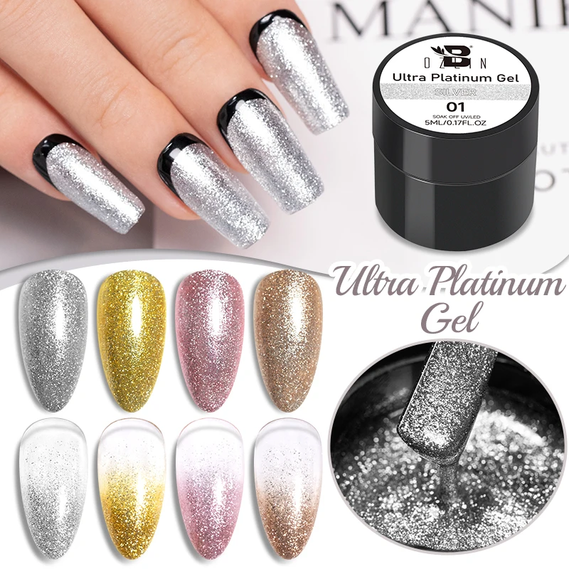 BOZLIN 5ML Ultra Platinum Gel Polish Sparking Silver Effect Soak Off UV Glitter Sequin Nail Art Semi-permanent Varnish Manicure