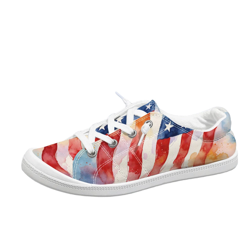 Chaussures en toile à lacets pour femmes, imprimé drapeau américain en aquarelle, Independence Day