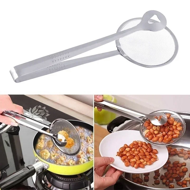 High Quality Creative Filter Spoon with Clip Multi-functional Stainless Steel Colander Oil-Frying Filter Fried Food Clip