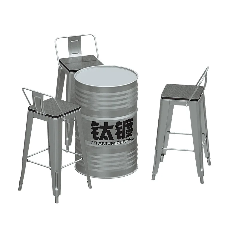 

Commercial leisure milk tea shop bar creative bar table industrial style store oil drum high table and chair combination