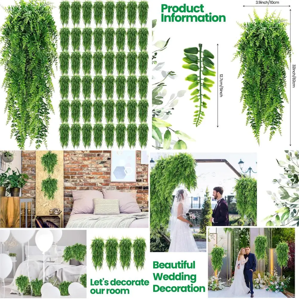 

32 Inch Artificial Hanging Boston Ferns - 56 Pcs Fake Plants for Wall, Garden, Wedding, Indoor & Outdoor Decor