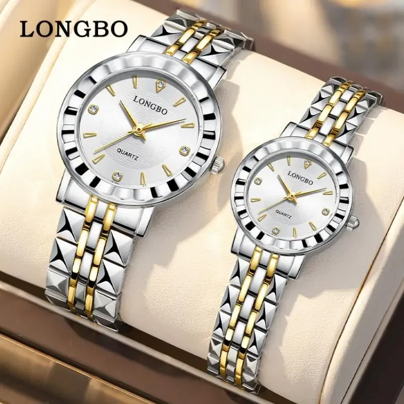 

LONGBO Women Men Wrist Watches Stainless Steel Golden Quartz Fashion Rhinestone Silver Ladies Wrist Watches for Female Clock Man