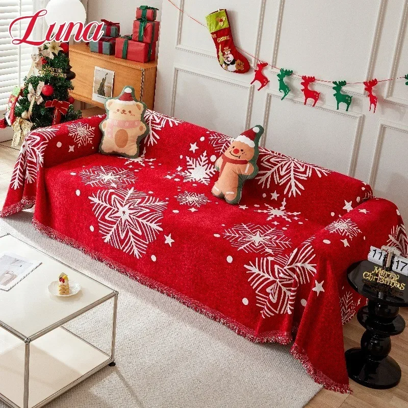 

Christmas Snowflakes Sofa Towel for New Year Decoration Chenille Christmas Couch Covers Winter Soft Throw Blanket Slipcovers