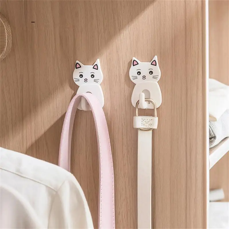 Cartoon Cat Hook Self Adhesive Dormitory Bedroom Door Hangers Hooks Key Umbrella Towel Coat Cap Rack Wall Animal Decoration Rack