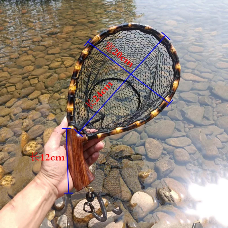 Bamboo Frame Wooden Handle Dip Net Fly Fishing Stream Lake River Catfish & Bass Tackle Accessory