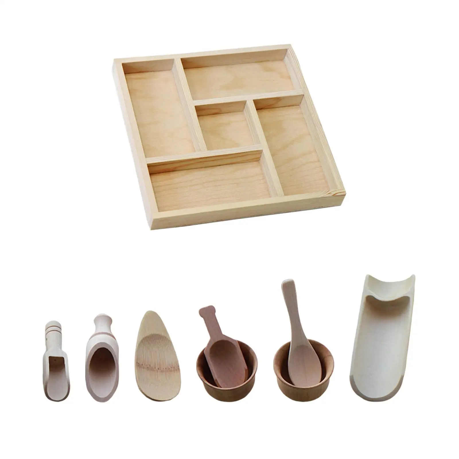 Montessori Sensory Bin Tools Toys, Mini Wooden Spoon and Cups, Pretend Play Dish Toys, Sensory Bin Tools for Children