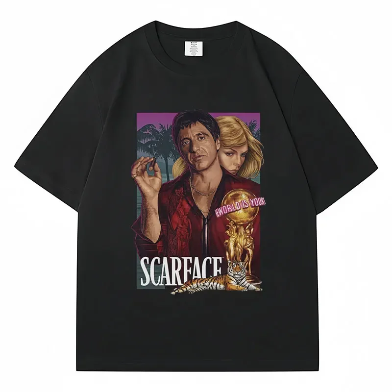 

2024 Movie Scarface Tony Montana Vintage T-shirt Male Hip Hop Fashion Gothic T Shirts Oversized Cotton T Shirt Unisex Streetwear
