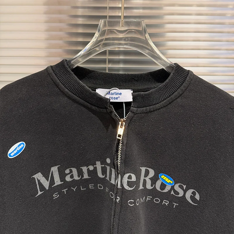 26FW خمر غسلها الأسود المرقعة مارتين روز جاكيت زيبرا الرجال النساء 100% القطن المتضخم سترات للعبة البيسبول معطف مع العلامة