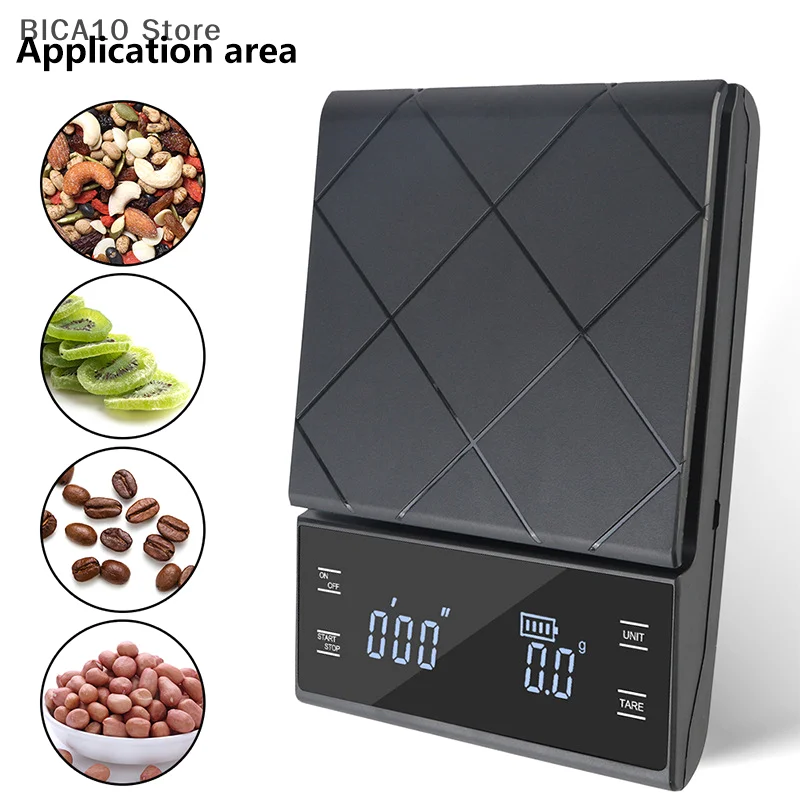 Balança de café digital expresso USB com tela LED com temporizador, 0,1g de alta precisão de pesagem até 3kg, perfeita para uso em cozinha