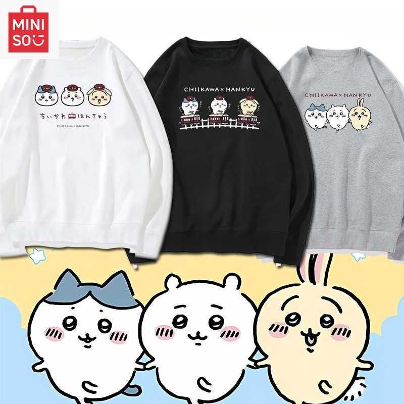 

MINISO collaboration chiikawa printed sweatshirt, long-sleeved loose, cartoonish, casual and cute for girls and boys