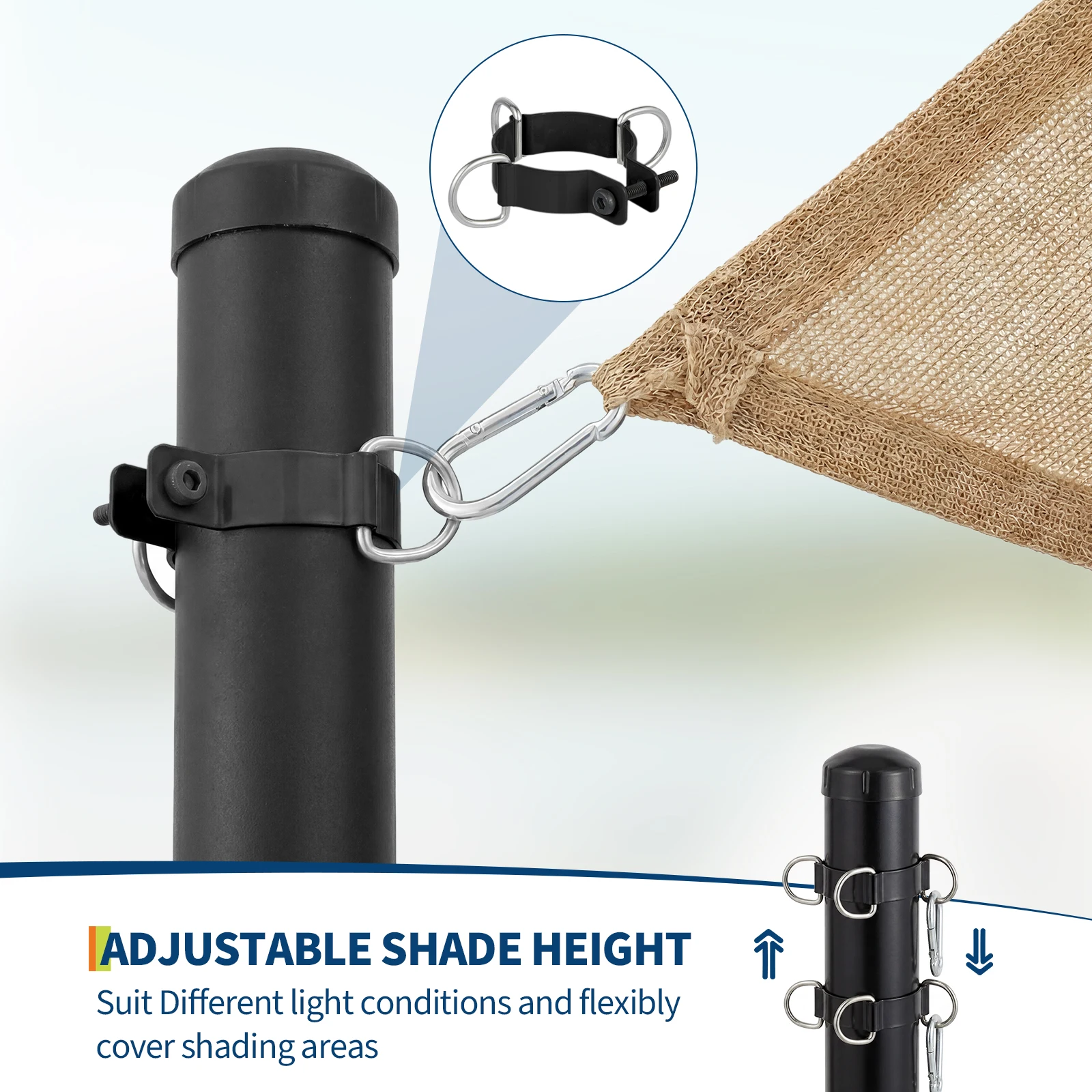 Heavy Duty Shade Sail Poles 2 Pack 10ft – Includes D-Clamp & Spiral Drill Bit – Easy Outdoor Sun Shade Installation – Ideal for Garden, Yard, Backyard – Black