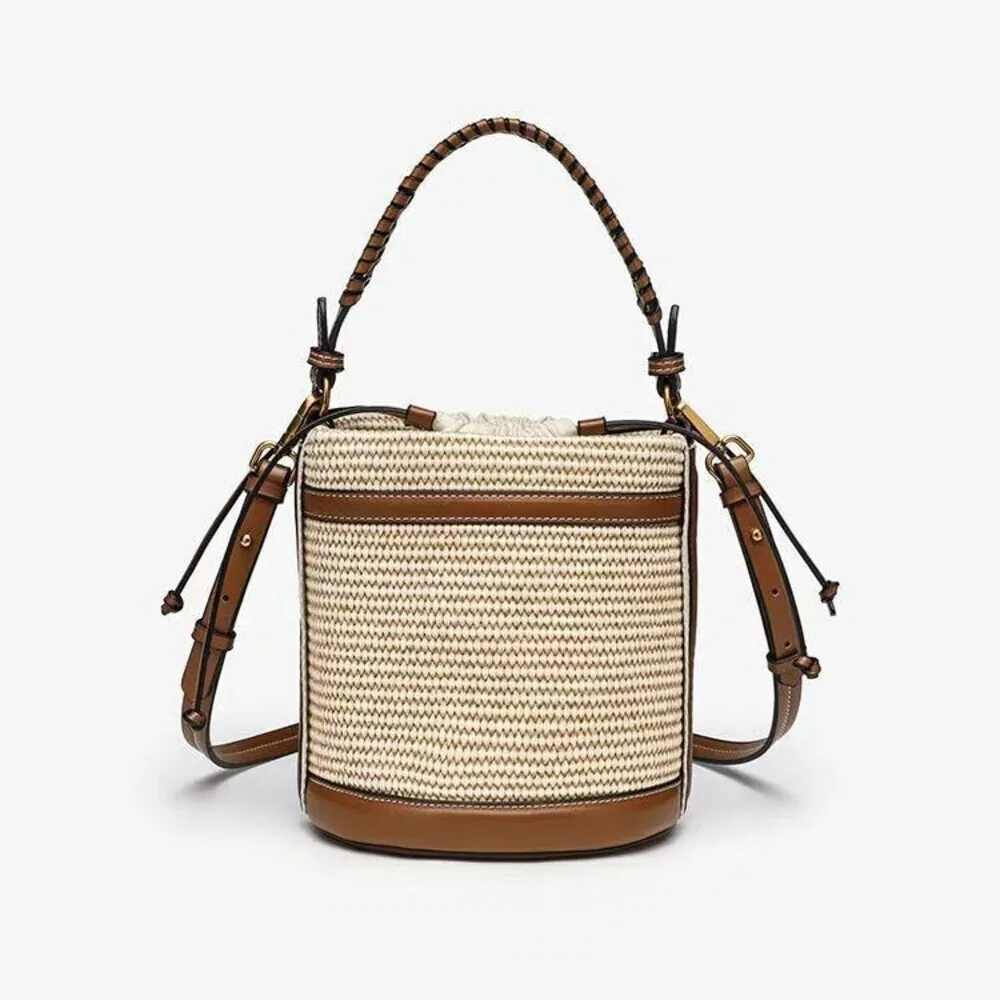 Cross-border Wholesale Women's 2025 Autumn Winter New Handheld Bucket Woven Beach Personality Commuter Crossbody Top-handle Bags