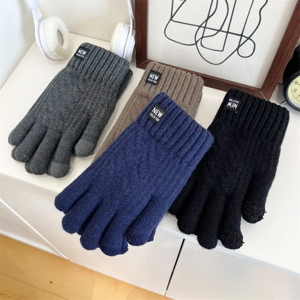 

Повседневные утолщенные вязаные теплые перчатки, ветрозащитные, холодостойкие, однотонные, перчатки на все пальцы, варежки с сенсорным экраном на осень и зиму