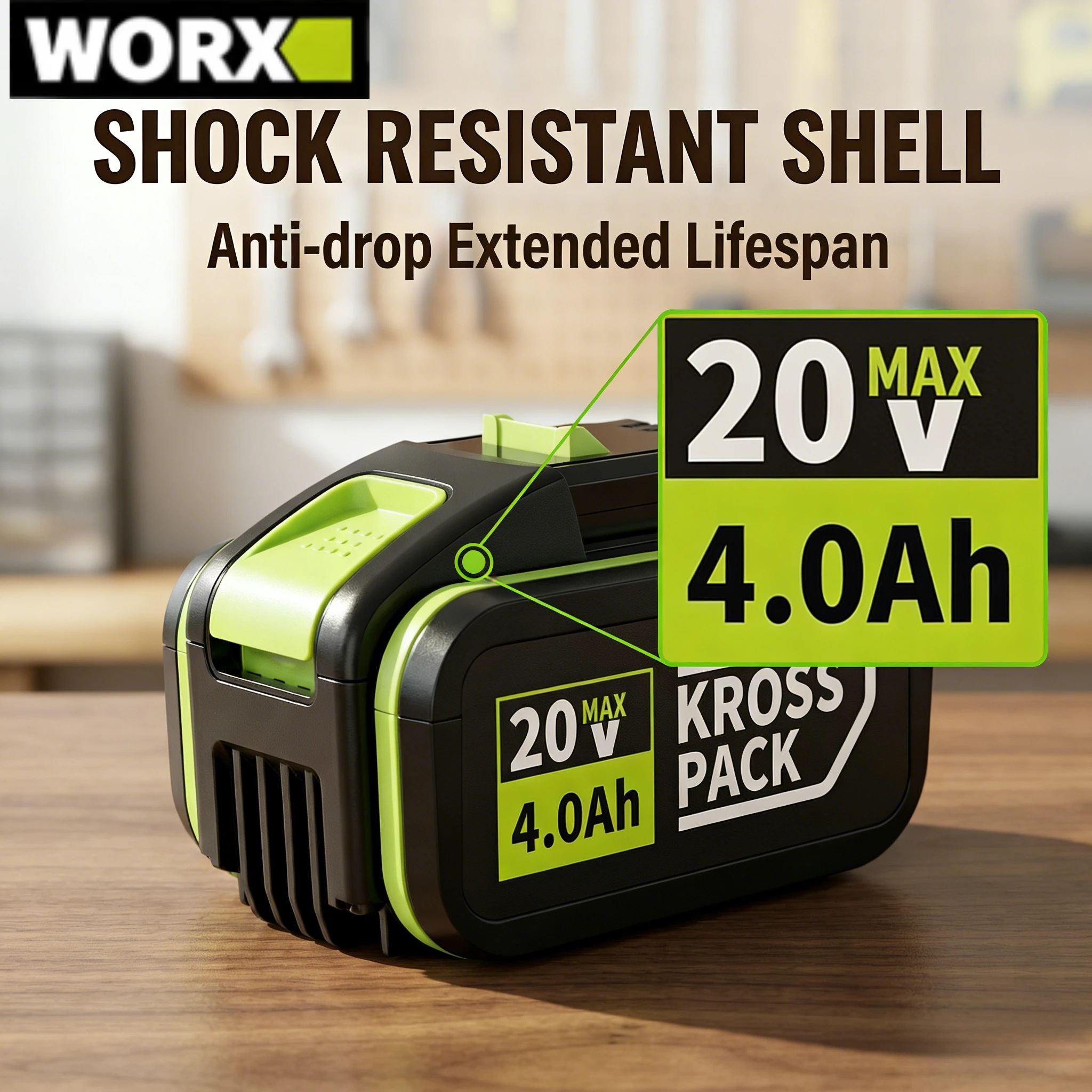 

Original WORX 20V 5.0Ah high-capacity battery, model WA3553 WA3551 WA3570, suitable for all WORX cordless power tools.