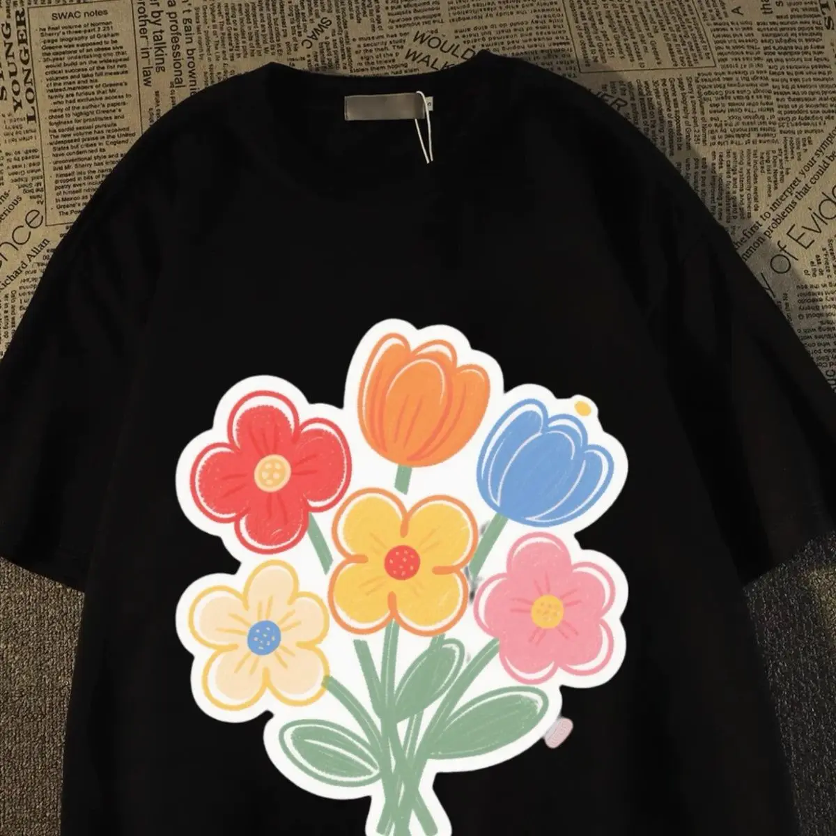 تي شيرت قطني ياباني بأكمام قصيرة 2025 جديد فضفاض ومتعدد الاستخدامات بنصف كم