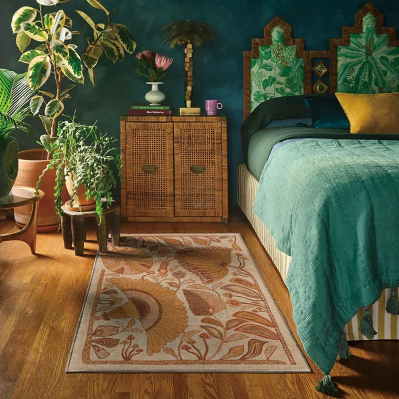 Art Retro Living Room Decoration Large Carpet Abstract Flower Bedroom Bedside Rug Ethnic Style Study Room Rug Dirt-resistant Mat
