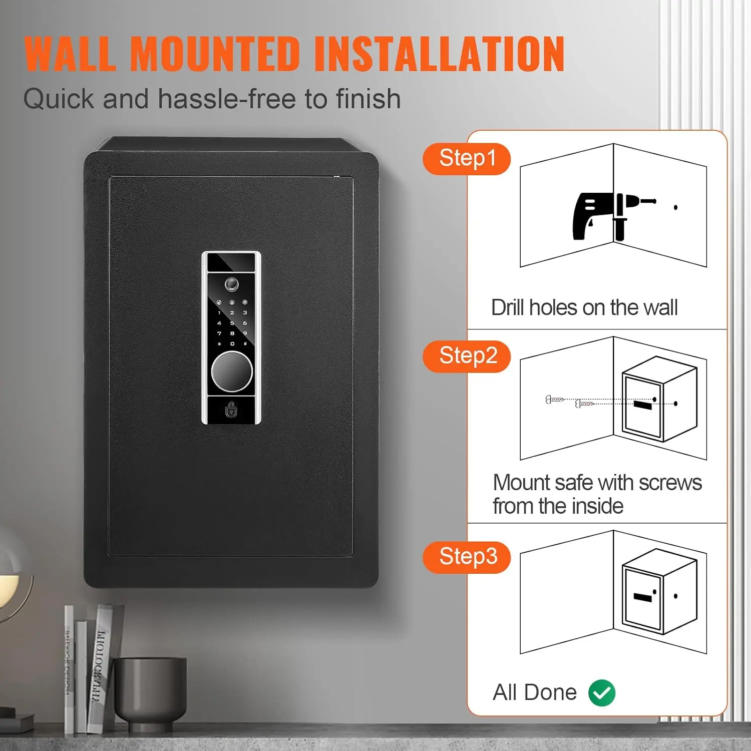 Steel Security Safe - 2.2 Cubic Feet, Fingerprint & Digital Keypad Lock, Fire-proof Bag, Protect Cash, Gold, Jewelry, Documents
