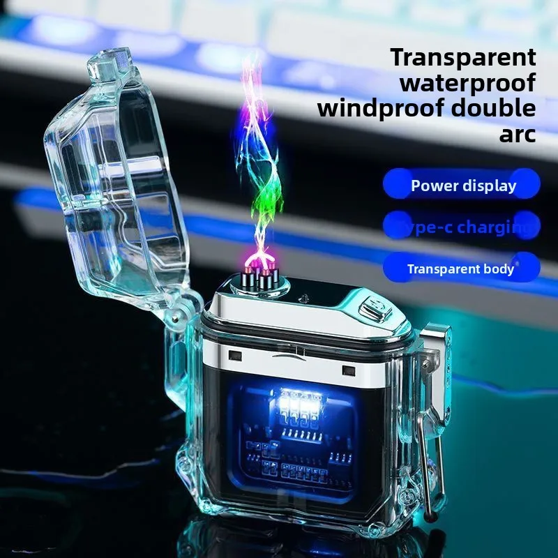 

Douyin Rechargeable Lighter Transparent High Value Durable Waterproof Windproof Double Arc Cigarette Lighter Outdoor Men's Gifts