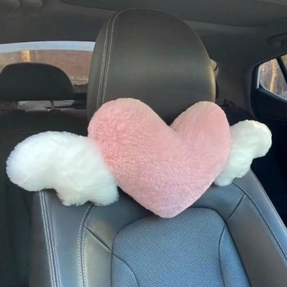 Car Plush Neck Pillow PP Cotton Soft Headrest Cushion Heart Shape Neck Support Pillow Seat Back Cushion Car Interior Decoration