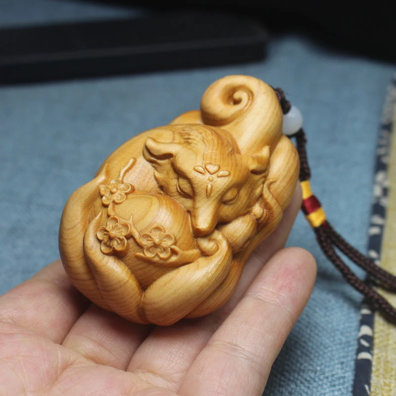 Plum Blossom Nine-Tailed Fox Pendant , Three-Dimensional Carved Decorative Craft