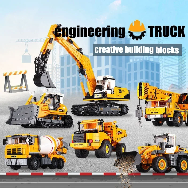 City technical MOC WheelLoader Car Heavy Mining Truck Crane Building Blocks DIY Engineering Excavator Bricks Toy For Children