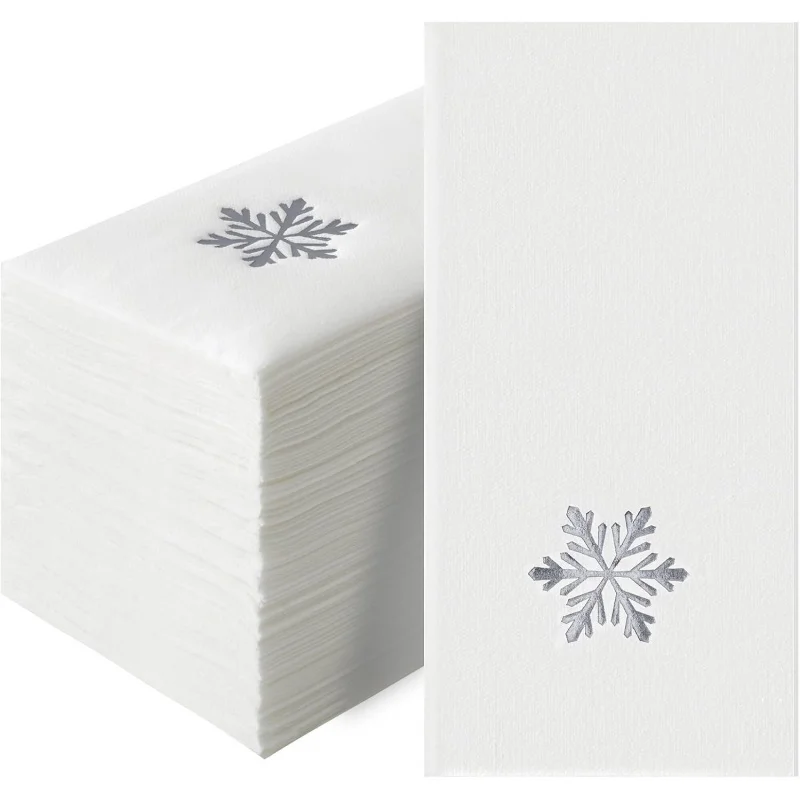 

50pcs Christmas Napkins Disposable Silver Foil Holiday Napkins, Snowflake Guest Paper Hand Towels