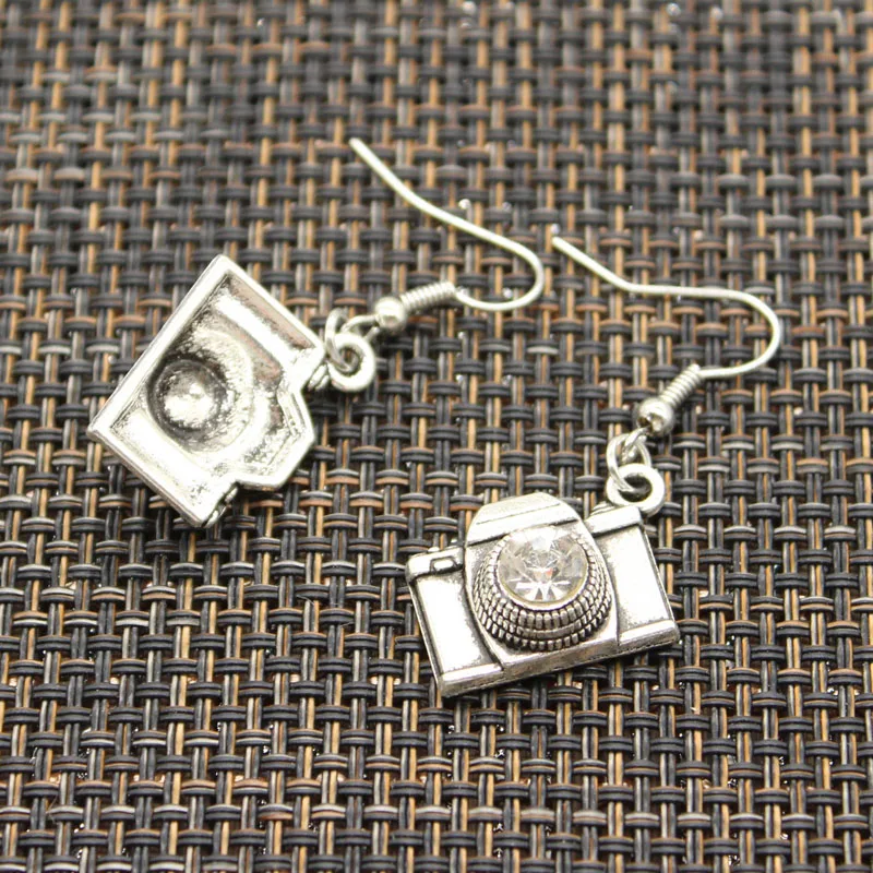 Antique Silver Color Color Camera Charm Drop Earring, Dangle Earrings For Womens