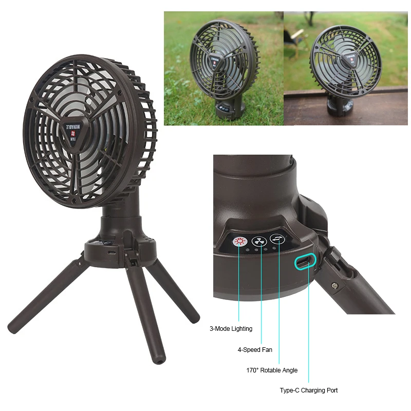 Camping Fans for Tents 10400mAh USB Rechargeable Battery Operated Fans with LED Lantern Folding Tripod 170°Auto Rotation