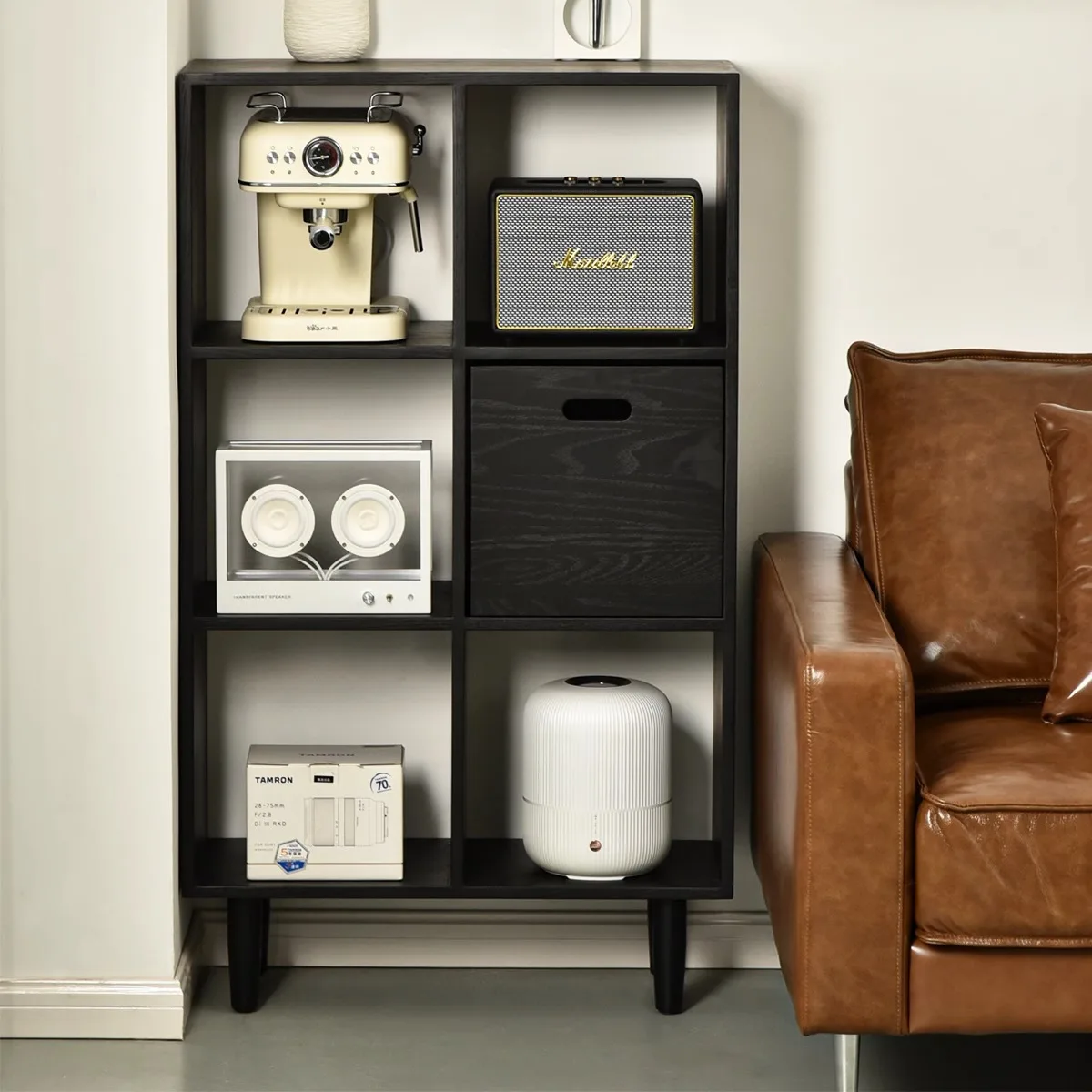 Customizable Customizable Bookshelf Floor-to-ceiling oak storage Black lattice rack