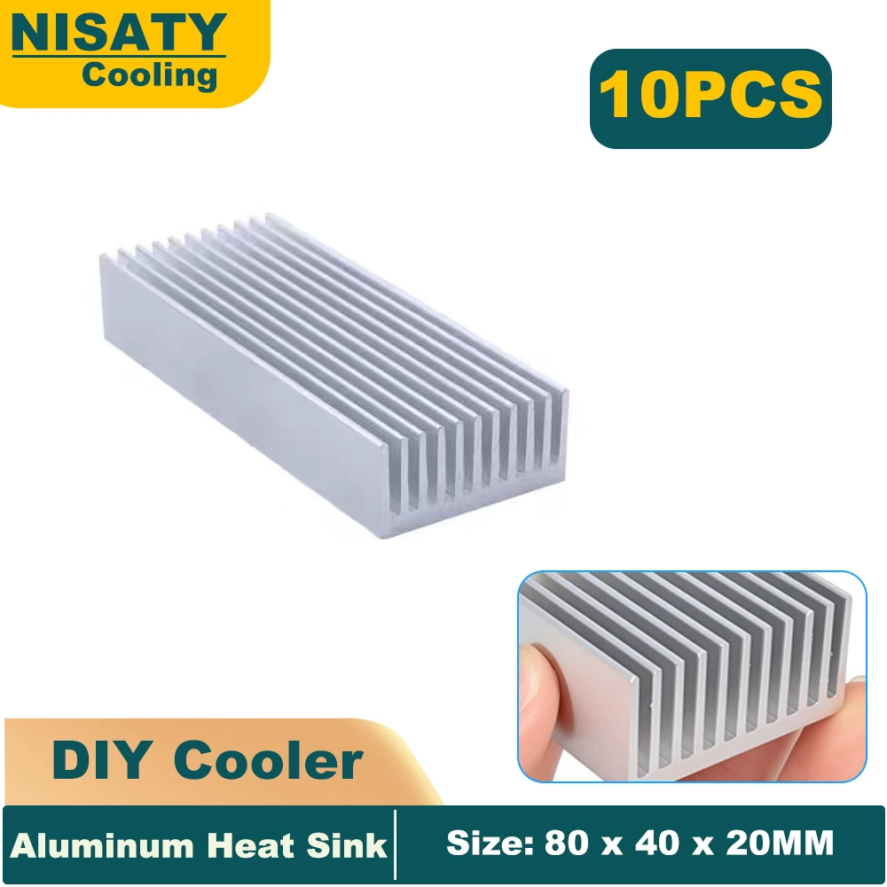 10PCS 80x40x20mm High Quality Aluminum Heat Sink Fins Thermal Conductive Tape 8x4x2cm Heatsink Radiator Cooler Radiator