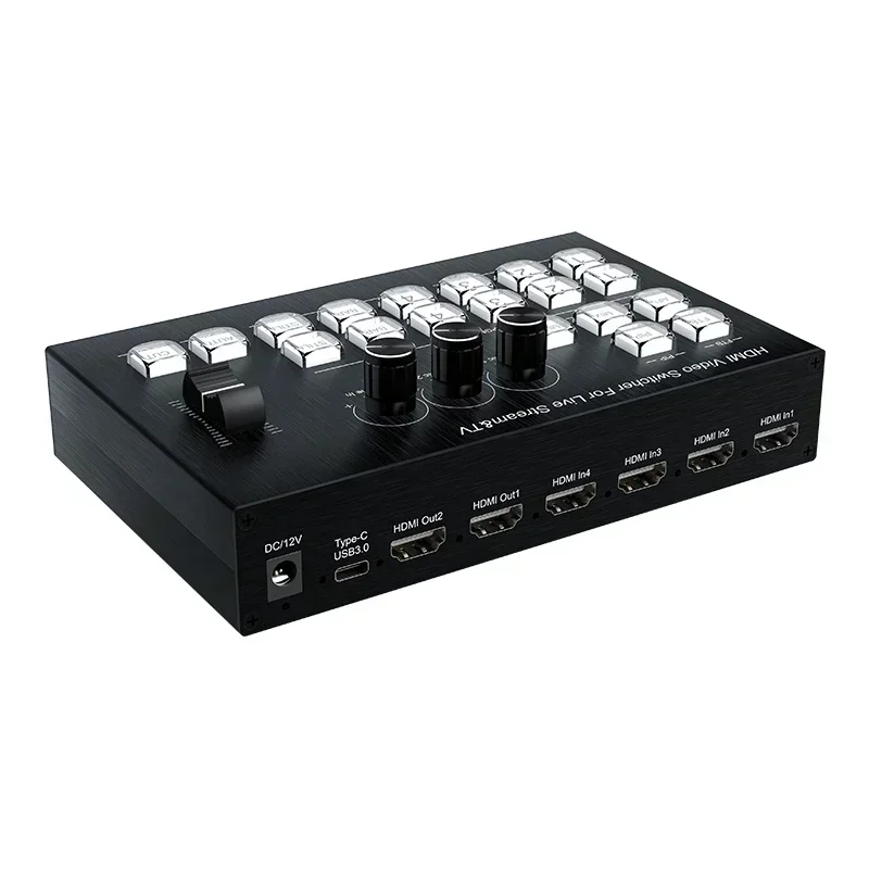 4K HDMI Video Switcher Mic Mixer Multi Camera Live Streaming Broadcasting Production Support Type C Video Capture Card Record