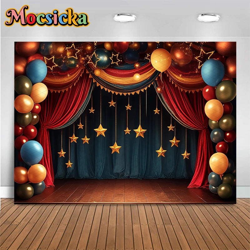 Mocsicka مرحلة خلفية التصوير الفوتوغرافي اطلاق النار استحمام الطفل صبي فتاة عيد ميلاد خلفية ستار بالون ديكور استوديو راية التصوير الفوتوغرافي